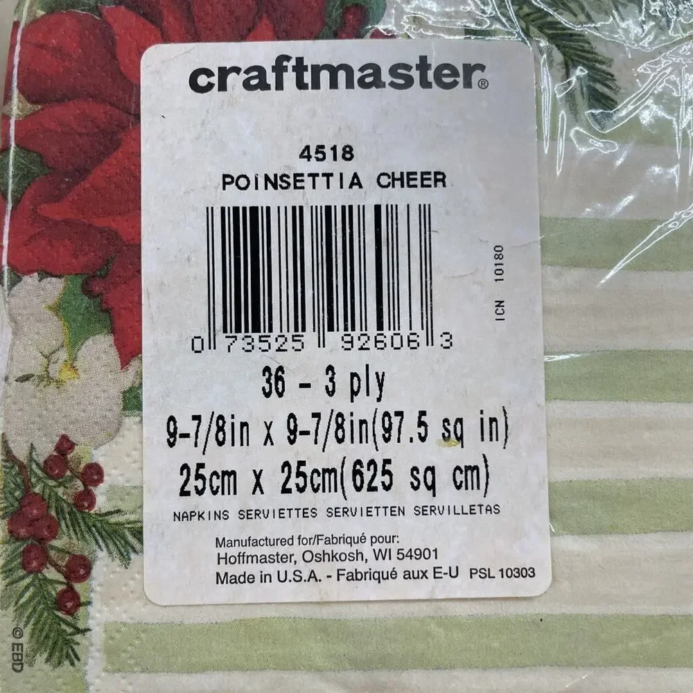 Vintage Christmas Paper Napkins Poinsettia Green Tree Mix Of 3 Small Made in USA - Picture 6 of 8